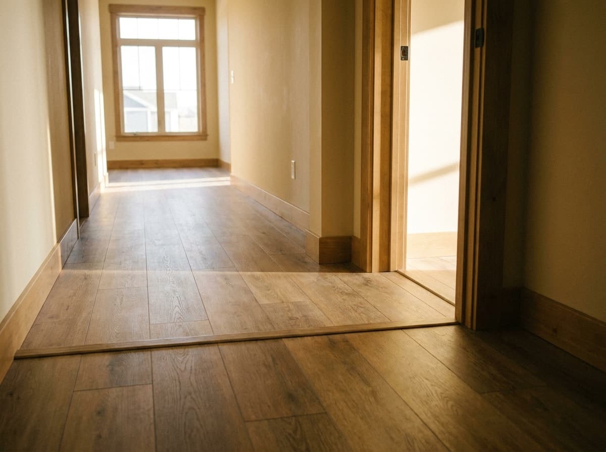 Representative flooring install — hallway transition trim